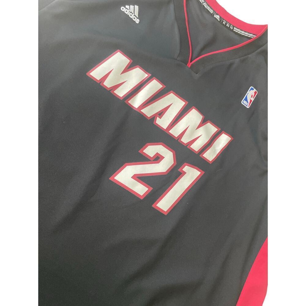ADIDAS NBA MIAMI HEAT JERSEY HASSAN WHITESIDE #21 BLACK SCREEN Sz XL 2013 MADE - Picture 6 of 15